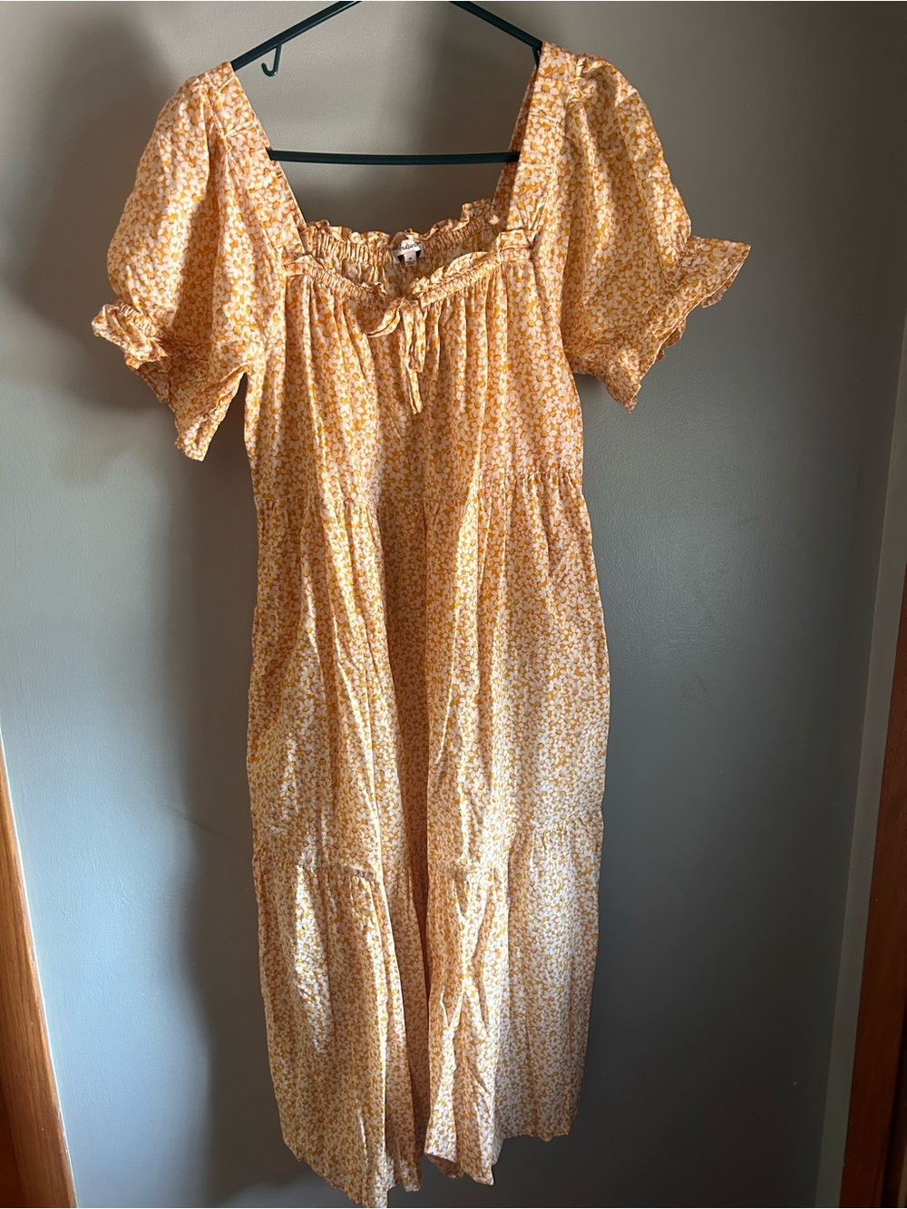 Madewell Yellow Floral Puff-Sleeve Midi Dress